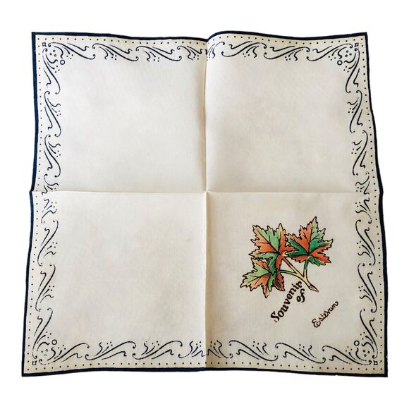 Vintage Handkerchief Hankie Esteban Screen Print Souvenir Leaves Blue Border - Picture 2 of 3